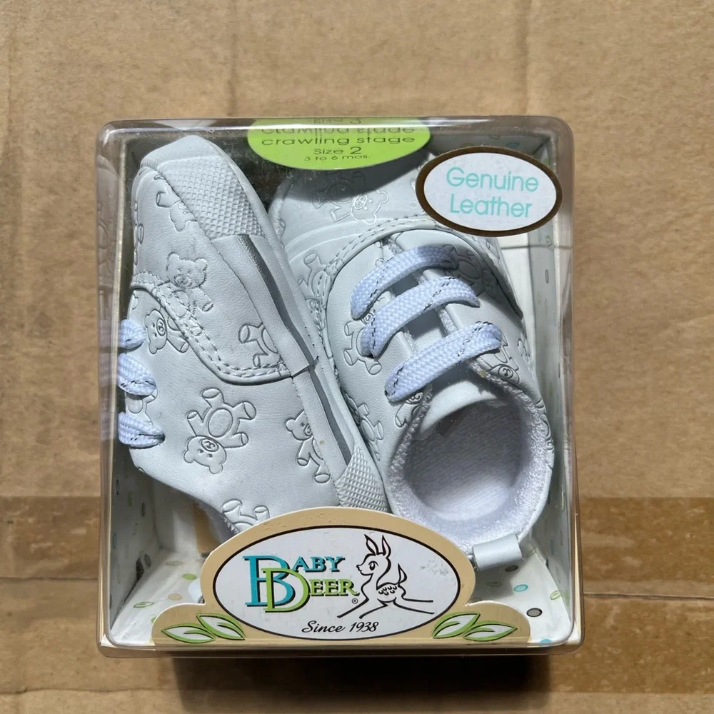 Baby Deer White Genuine Leather Embossed Baby Walker Shoes